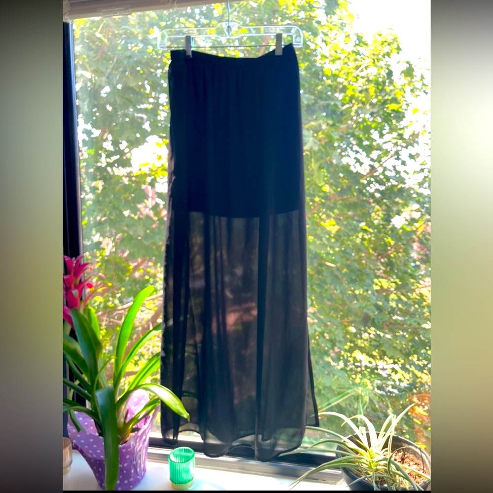 Sheer black maxi skirt with solid miniskirt underneath